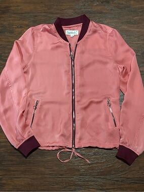 Cloud Chaser Pink Bomber Jacket with Burgundy Trim